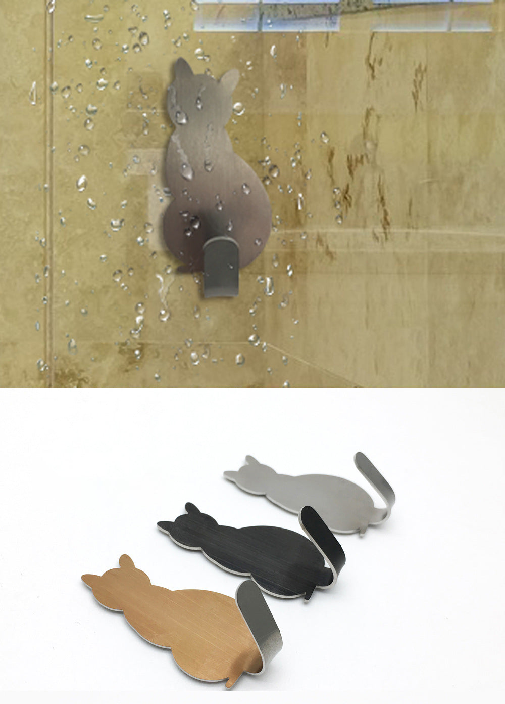 Creative Practical Cartoon Cat 3-Piece Adhesive Stainless Steel Hooks Modern Design Home Decoration