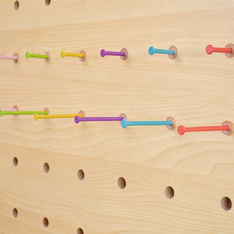 Hot Sale Dopamine Color Bamboo Wood Carbon Steel Petg Hooks for DIY Wall Organizer-6pcs Set Modular Storage Durable Lightweight No Tools