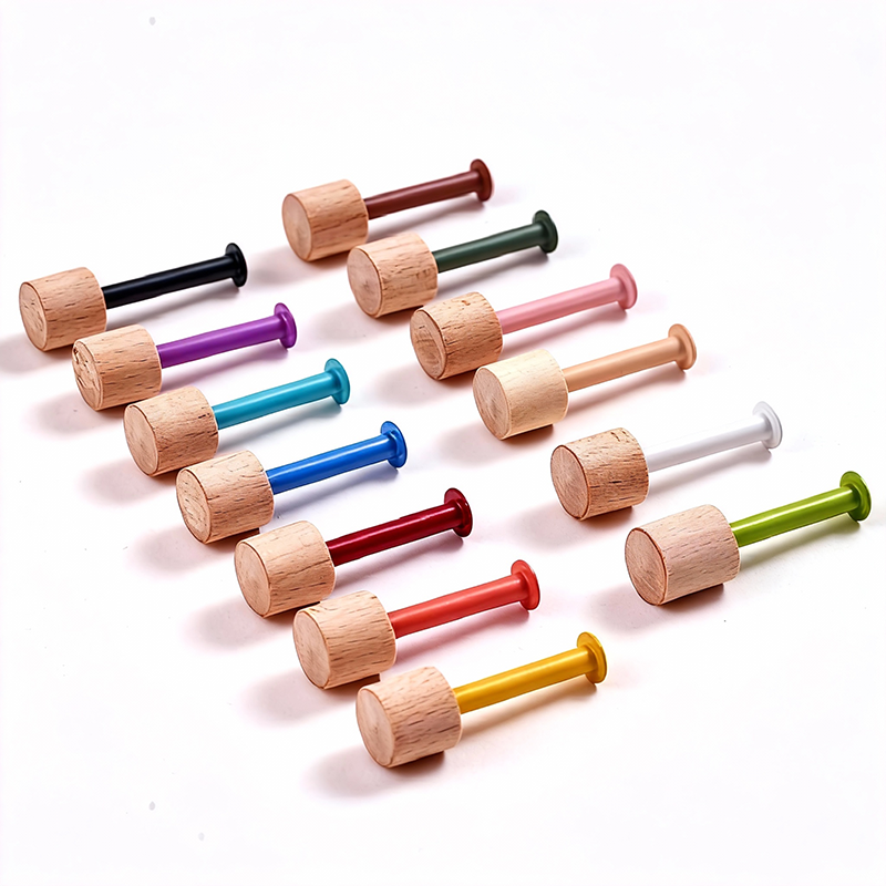Hot Sale Dopamine Color Bamboo Wood Carbon Steel Petg Hooks for DIY Wall Organizer-6pcs Set Modular Storage Durable Lightweight No Tools