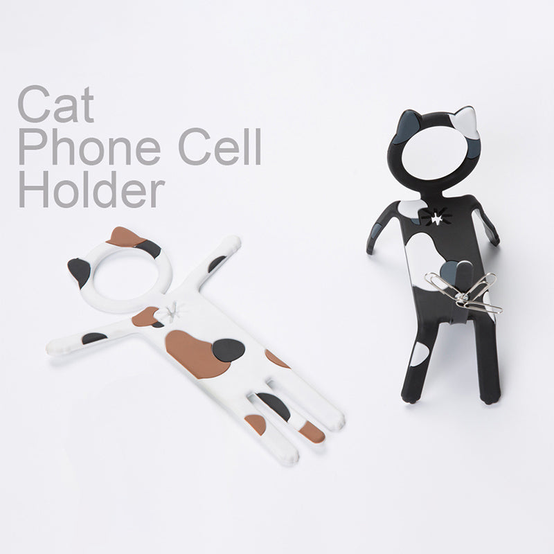 Cute Cat Stainless Steel Adhesive Hook Flexible Phone Stand & Multi-Space Organizer for Kitchen Bathroom Wardrobe