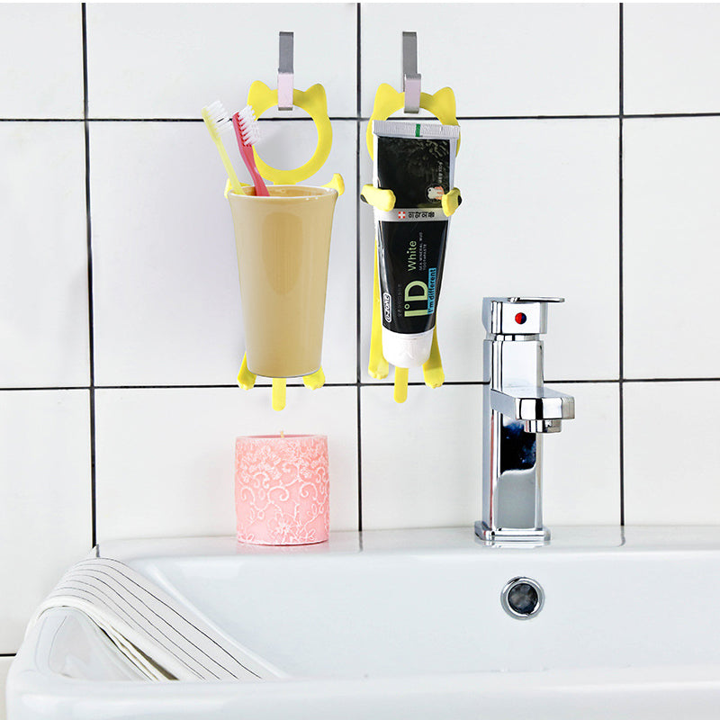 Cute Cat Stainless Steel Adhesive Hook Flexible Phone Stand & Multi-Space Organizer for Kitchen Bathroom Wardrobe