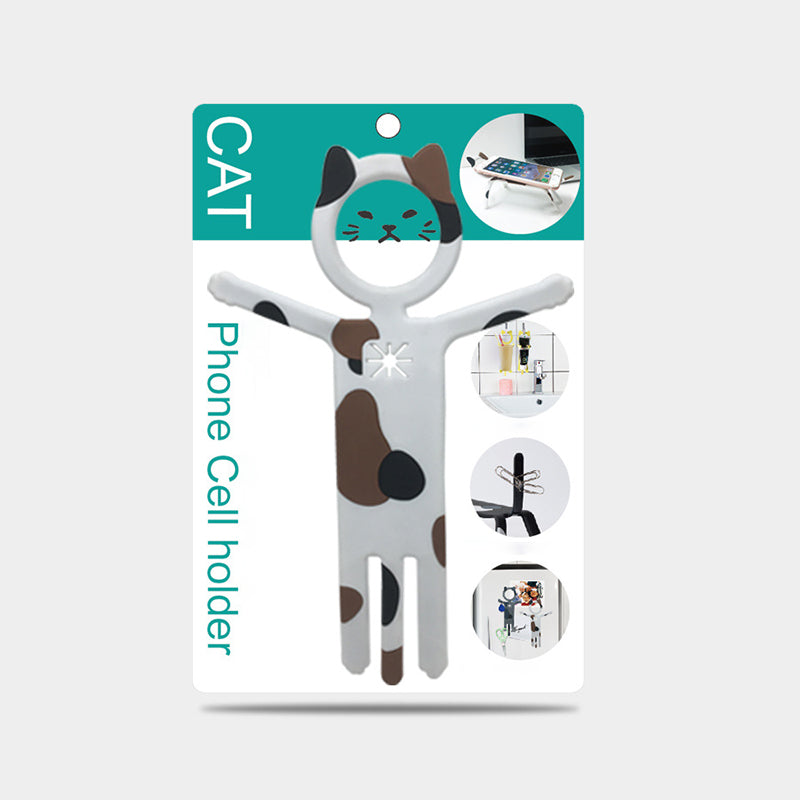 Cute Cat Stainless Steel Adhesive Hook Flexible Phone Stand & Multi-Space Organizer for Kitchen Bathroom Wardrobe
