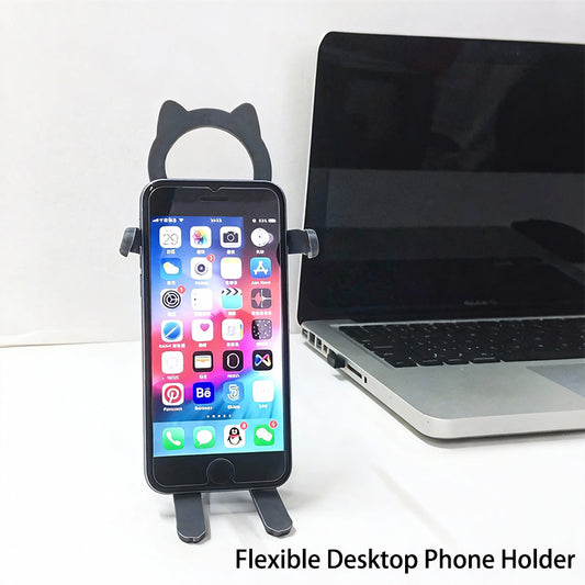 Cute Cat Stainless Steel Adhesive Hook Flexible Phone Stand & Multi-Space Organizer for Kitchen Bathroom Wardrobe