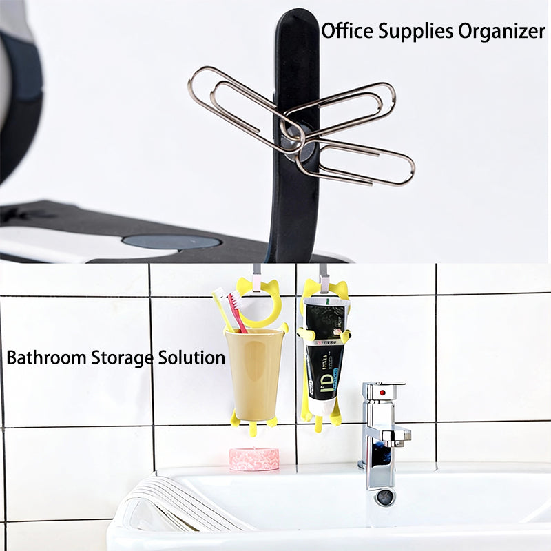 Cute Cat Stainless Steel Adhesive Hook Flexible Phone Stand & Multi-Space Organizer for Kitchen Bathroom Wardrobe