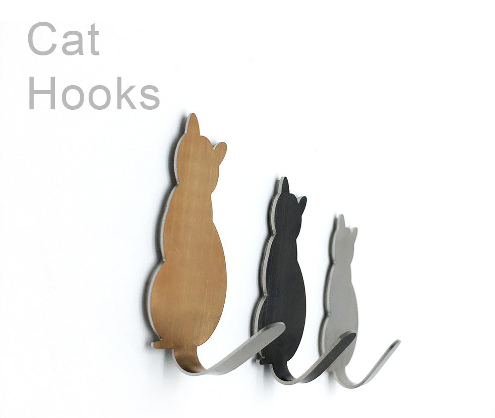 Creative Practical Cartoon Cat 3-Piece Adhesive Stainless Steel Hooks Modern Design Home Decoration