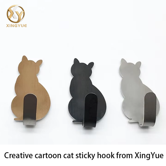 Creative Practical Cartoon Cat 3-Piece Adhesive Stainless Steel Hooks Modern Design Home Decoration