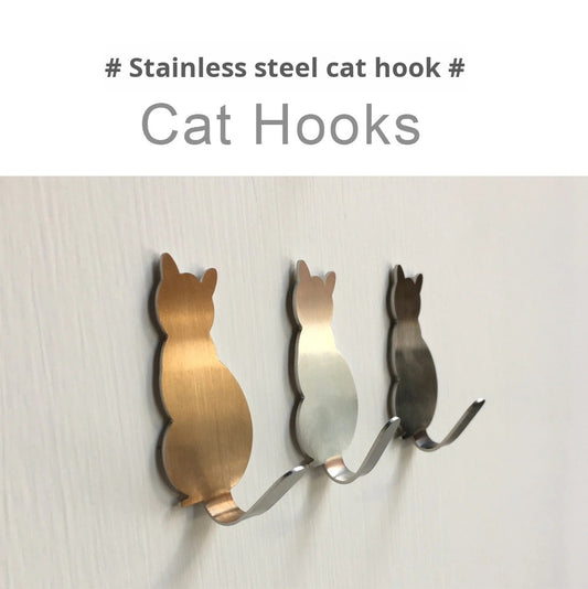 Creative Practical Cartoon Cat 3-Piece Adhesive Stainless Steel Hooks Modern Design Home Decoration