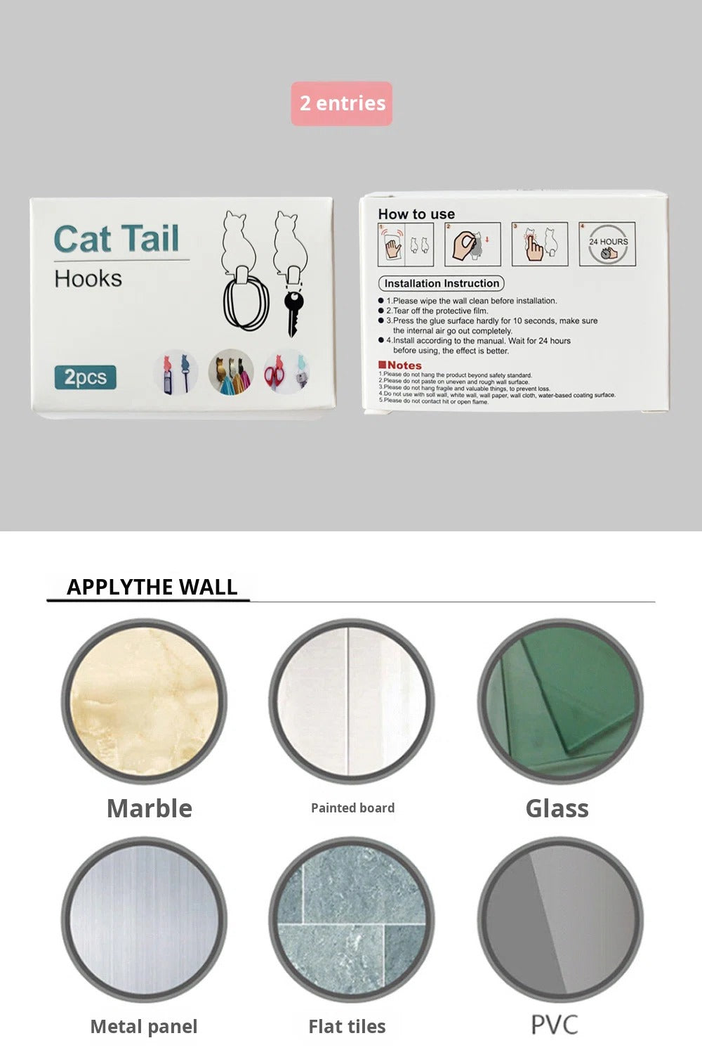 Creative Practical Cartoon Cat 3-Piece Adhesive Stainless Steel Hooks Modern Design Home Decoration