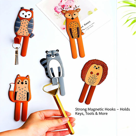 Cute Animal Magnetic Stickers-Nordic Design Strong Hold for Kitchen Bathroom & Office (Bear Fox Hedgehog Owl)