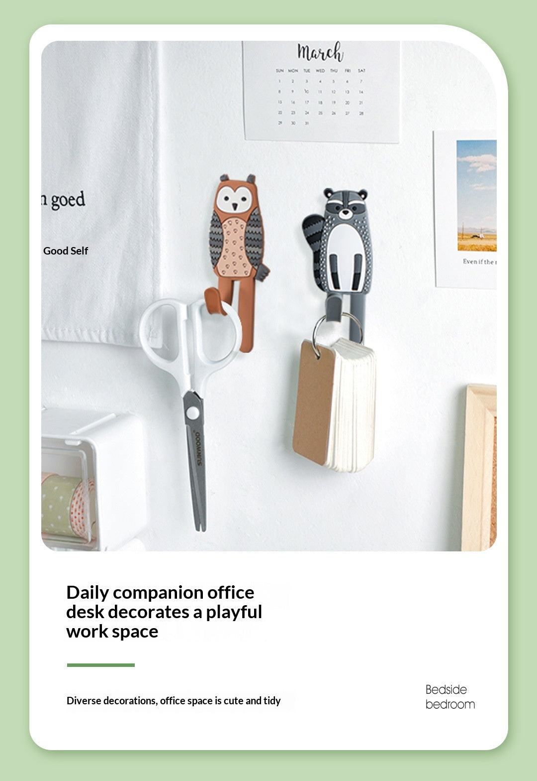 Cute Animal Magnetic Stickers-Nordic Design Strong Hold for Kitchen Bathroom & Office (Bear Fox Hedgehog Owl)