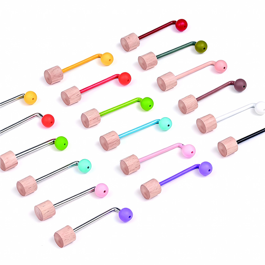 Wooden L Shape Hook Set for Pegboard - 6pcs 12 Colors DIY Wall Storage Organizer with Silicone Tips