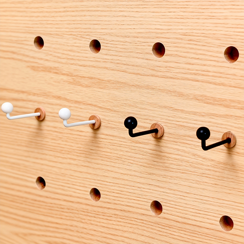 Wooden L Shape Hook Set for Pegboard - 6pcs 12 Colors DIY Wall Storage Organizer with Silicone Tips