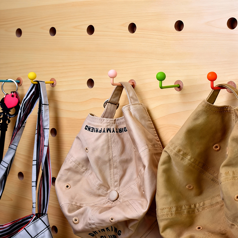 Wooden L Shape Hook Set for Pegboard - 6pcs 12 Colors DIY Wall Storage Organizer with Silicone Tips