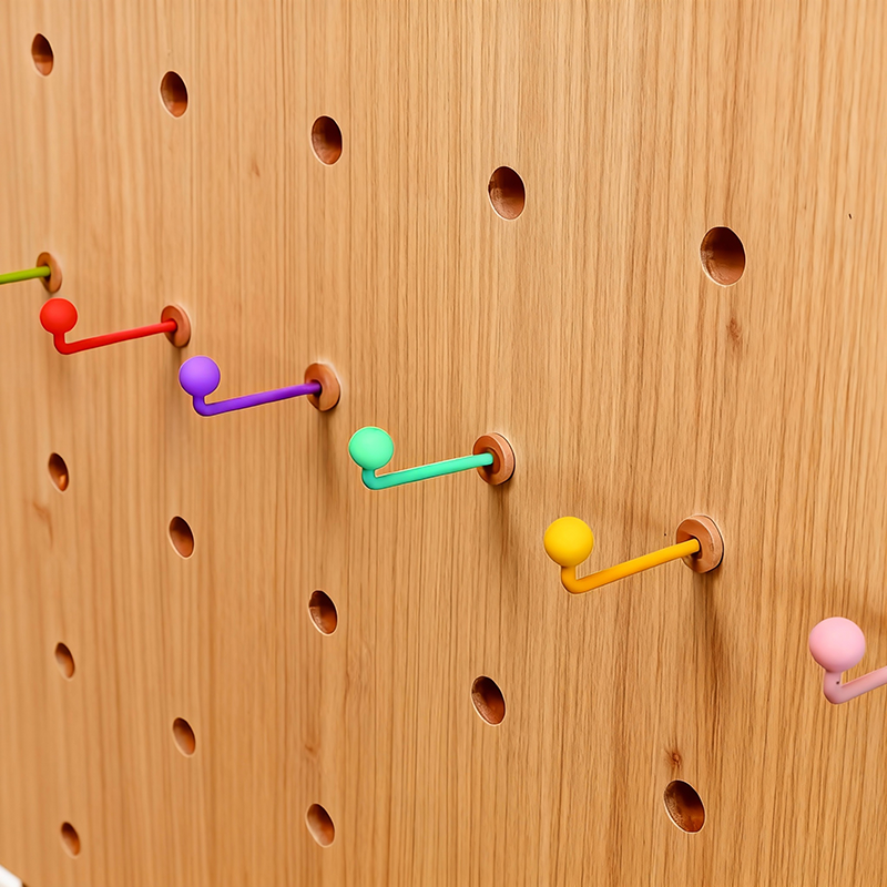 Wooden L Shape Hook Set for Pegboard - 6pcs 12 Colors DIY Wall Storage Organizer with Silicone Tips