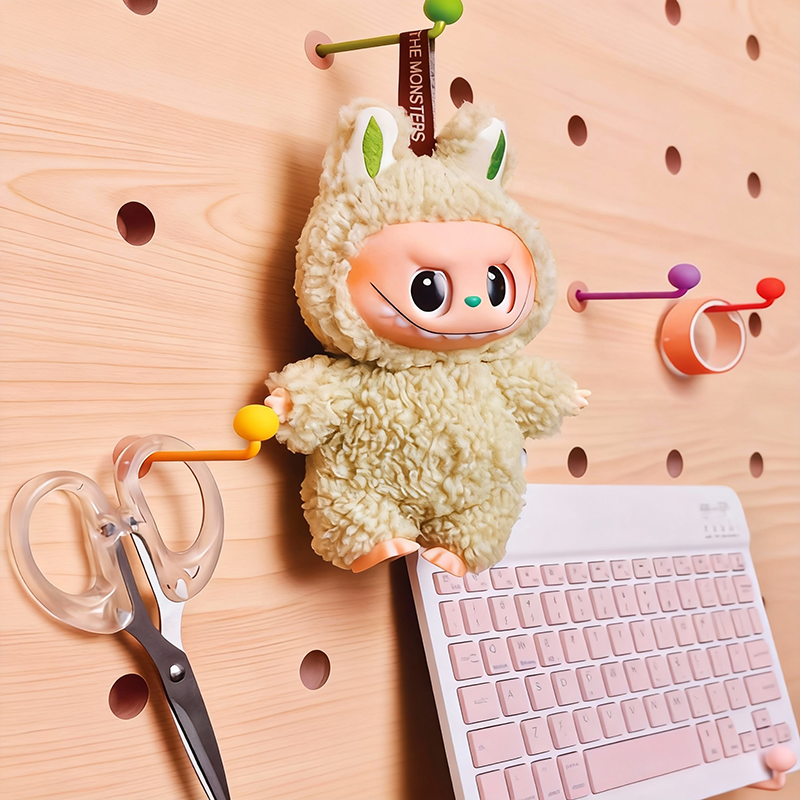 Wooden L Shape Hook Set for Pegboard - 6pcs 12 Colors DIY Wall Storage Organizer with Silicone Tips